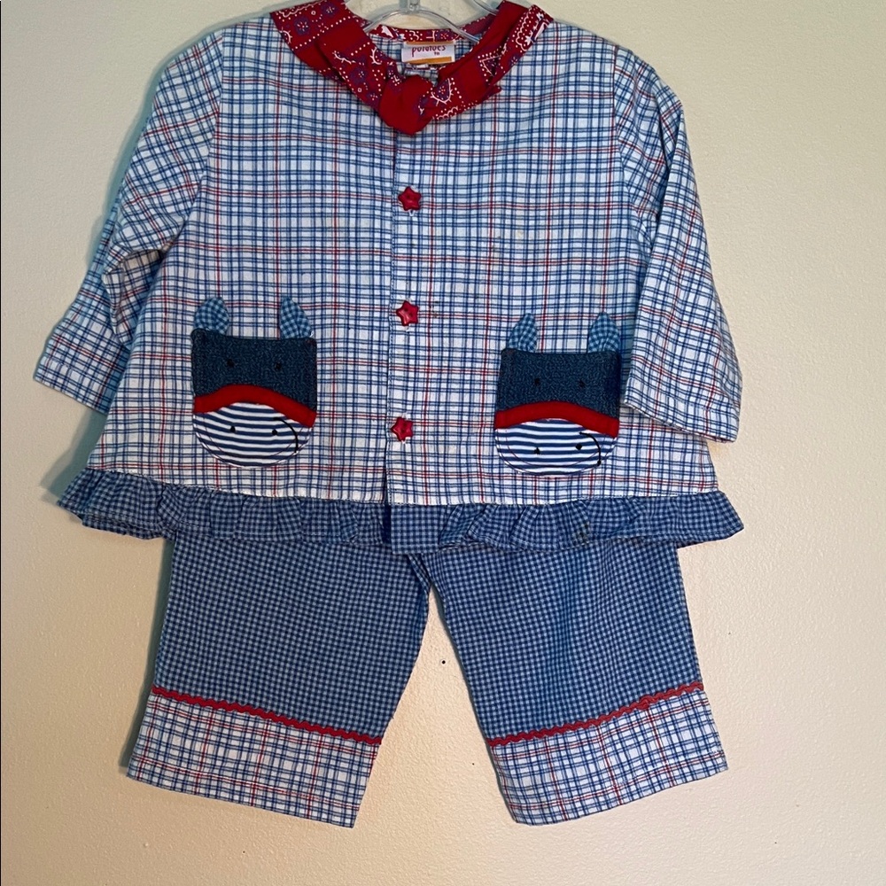 Vintage Plaid Kids Pajamas or Play Wear with Pony Pockets